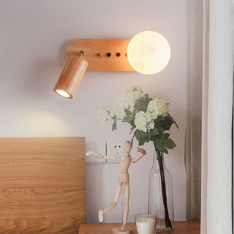 原木卧室床头带开关可旋转壁灯