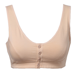 前扣纯棉大码老人背心式薄款内衣 中老年妈妈纯棉纽扣文胸无钢圈