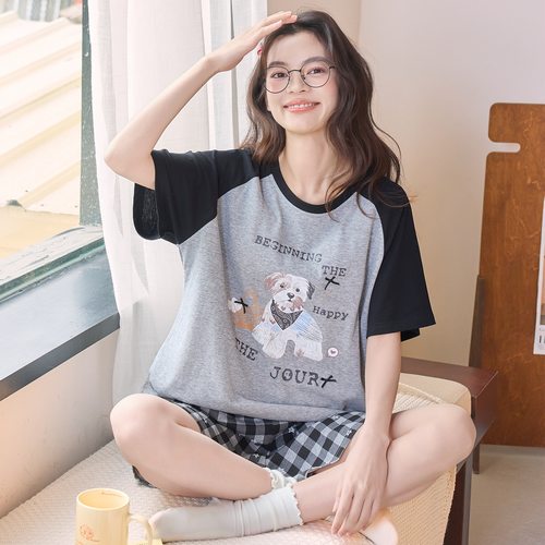 2026夏季卡通绒偶睡衣女生带胸垫短袖短裤宽松甜美可爱家居服套装