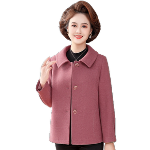 妈妈春装毛呢外套短款中年女洋气高贵呢子大衣中老年春秋时尚上衣