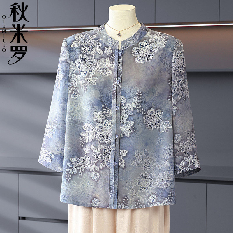 中老年妈妈薄款雪纺衬衫贵夫人春夏季新款上衣服宽松显瘦百搭小衫