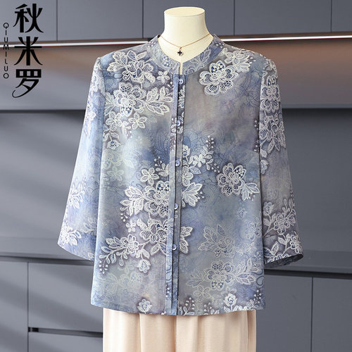 中老年妈妈薄款雪纺衬衫贵夫人春夏季新款上衣服宽松显瘦百搭小衫