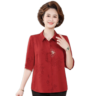 中老年女夏季短袖衬衫喜婆婆婚宴礼服妈妈装半袖新中式洋气上衣服
