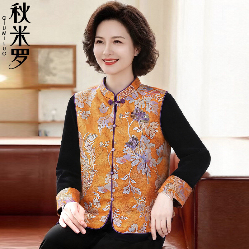 妈妈装春季新款马甲金丝绒上衣两件套装中老年女装气质减龄T恤衫