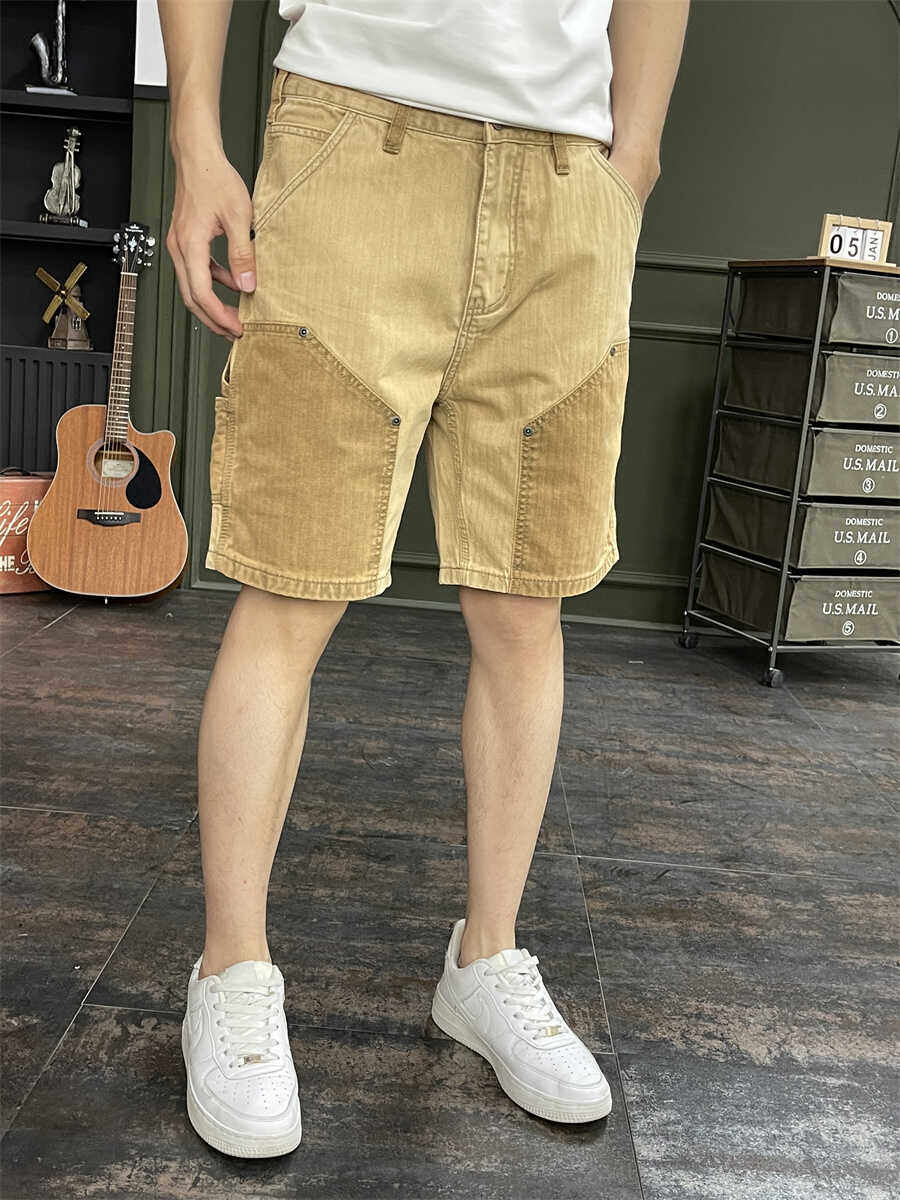 夏季潮牌条纹修身五分裤薄款男士拼色短裤弹力韩版潮流休闲中裤子