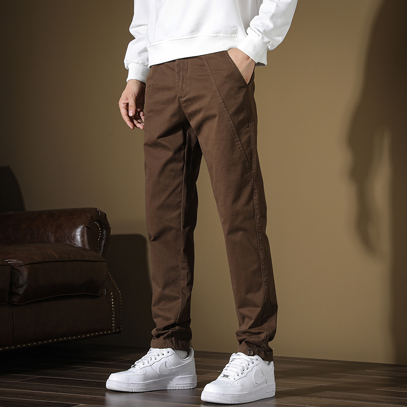 美式复古男士休闲裤合体直筒潮流百搭纯色工装秋冬阔腿长裤子2025