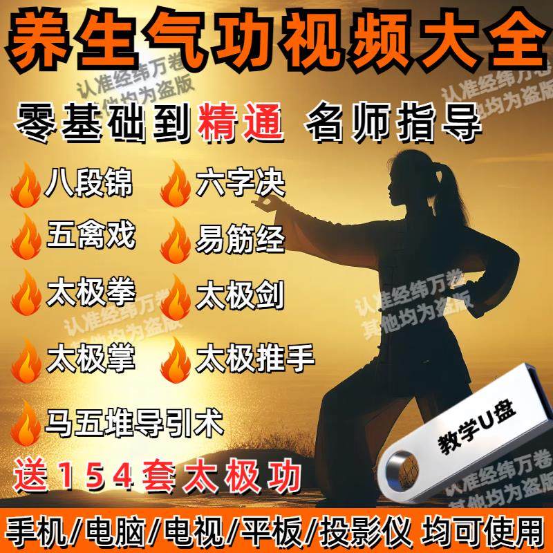 健身养生气功视频U盘太极拳剑八段锦五禽戏易筋经六字诀128G优盘,闪存卡/U盘/存储/移动硬盘,普通U盘/固态U盘/音乐U盘,淘宝优惠券,粉丝福利购,淘宝优惠卷