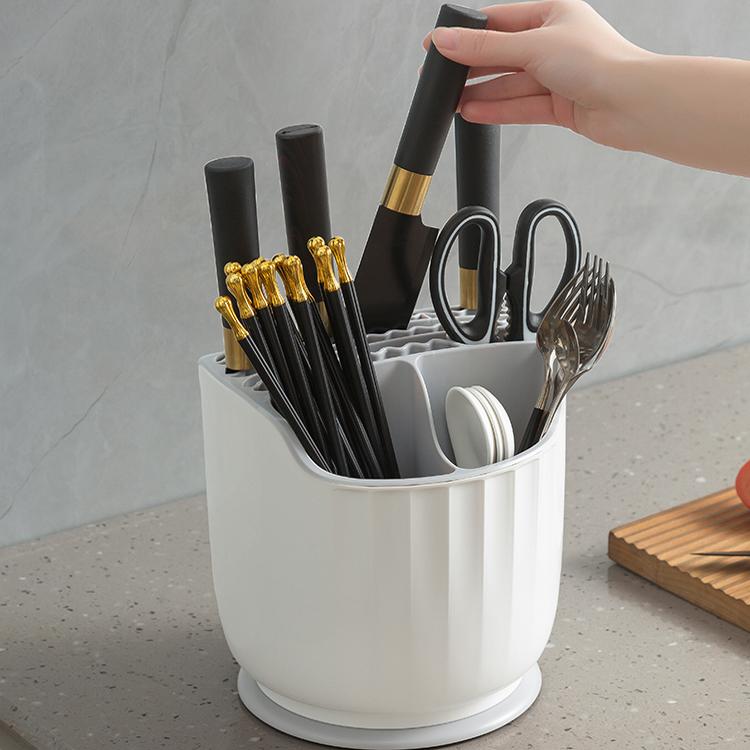 厨房旋转置物架台面多功能刀架筷子筒笼一体收纳盒家用菜刀勺架子