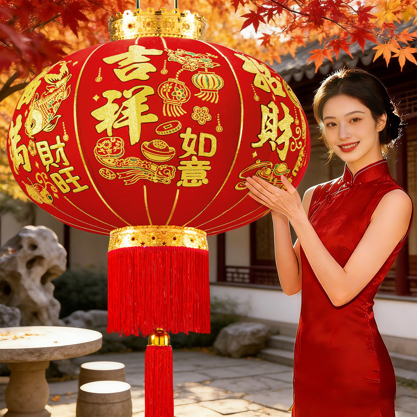 2025新年大红灯笼新款春节过年挂饰自建房大门口一对户外阳台装饰