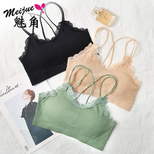 日韩系交叉美背吊带无缝裹胸无钢圈小熊背心运动文胸透气厂家直销