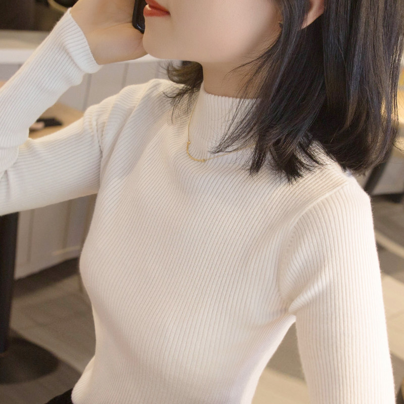 半高领毛衣女打底衫2022秋冬新款紧身长袖内搭上衣中领修身针织衫
