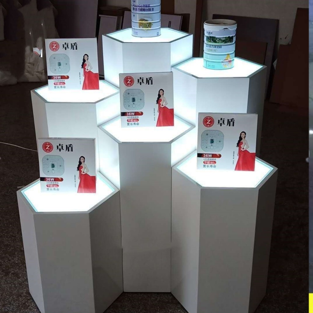 现货烤漆六角发光展示台菱形展台展柜净水器无人机展台智能锁展架