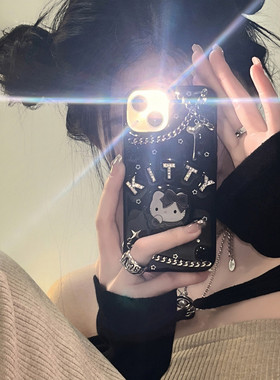 y2k甜酷辣妹链条KT猫适用苹果17 16promax手机壳iPhone13 14 15滴胶软壳iPhone12 11透明软壳se3 12mini少女