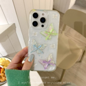 14滴胶苹果13 多巴胺彩色立体蝴蝶适用苹果17 16promax手机壳iPhone15新款 12mini软壳11pro防摔保护套XS少女