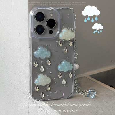 立体水钻云朵雨滴适用苹果17 16promax手机壳iPhone15pro新款苹果14 13软壳12promax滴胶壳11防摔壳16e少女韩
