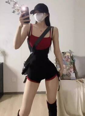 假两件撞色吊带连衣裙女夏季紧身