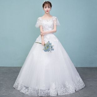 轻婚纱礼服2025新款白色韩式新娘一字肩显瘦齐地简约大方森系婚纱