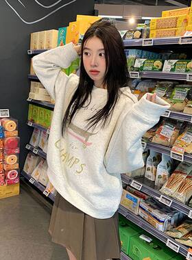 上衣小狗印花慵懒风美式套头可爱