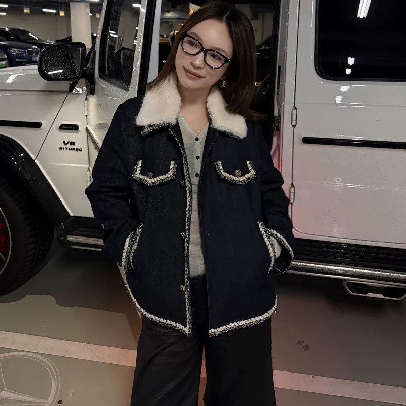 DD【小香翻领】牛仔羽绒外套女