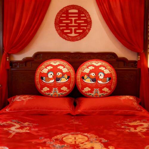 中式婚庆鸳鸯抱枕红色结婚靠枕