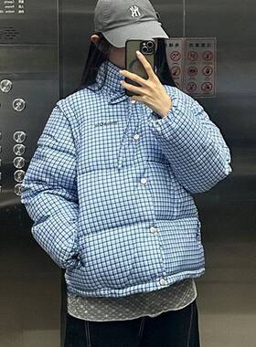 E2500可拆卸冬季新款格子短款棉服学生小个子面包服宽松外套跨境