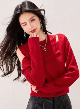 R5554秋冬新款毛衣长袖保暖红色少女穿搭洋气内搭长袖显瘦上衣