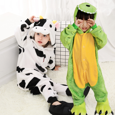 男童睡衣秋冬连体法兰绒恐龙奶牛
