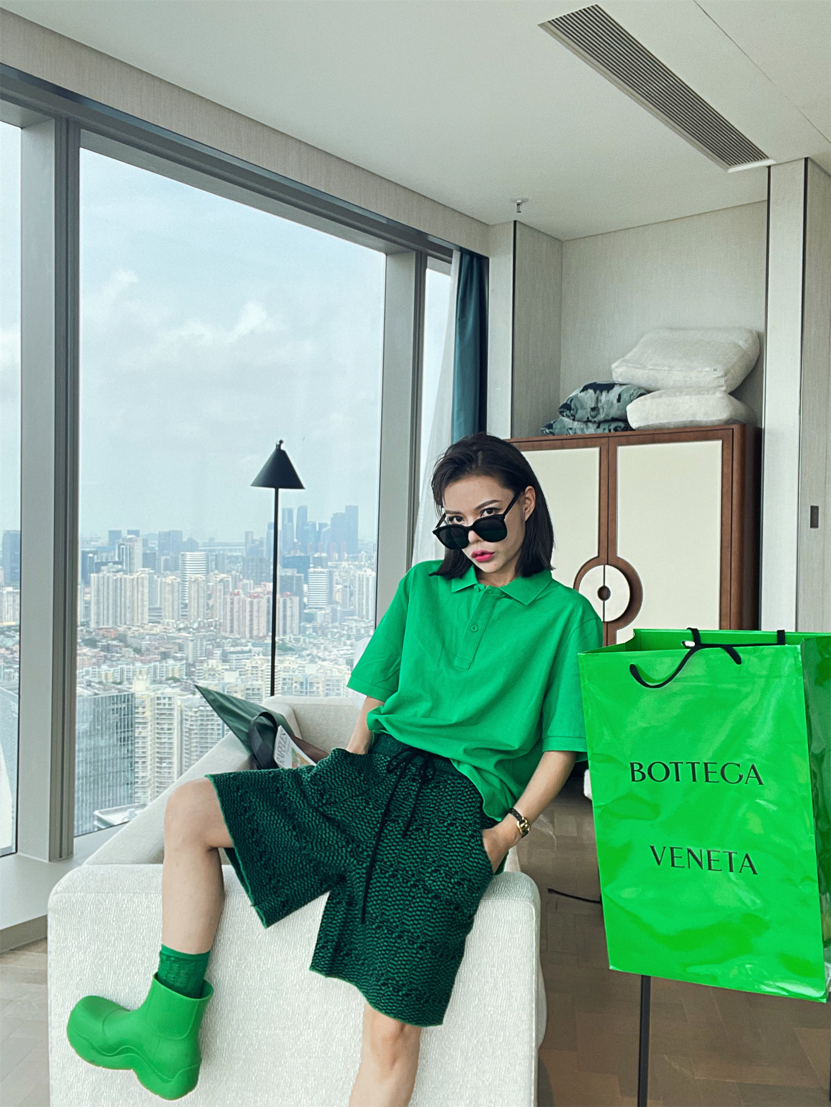 apple姐姐2021款街头潮搭拼色针织花纹潮搭短裤