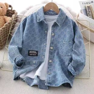 男童牛仔衬衫2025春秋新款儿童休闲外套男孩中大童上衣长袖衬衣潮