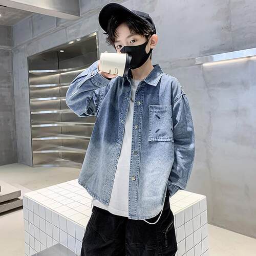 男童牛仔外套春新款衬衫上衣潮