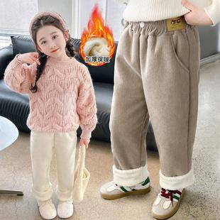 一条过冬女童加绒裤子新款洋气儿童灯芯绒休闲长裤直筒裤加厚冬季