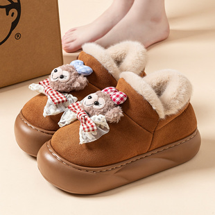 室内家居加绒厚底保暖小熊棉鞋 2025新款 外穿 女包跟冬季 高帮棉拖鞋