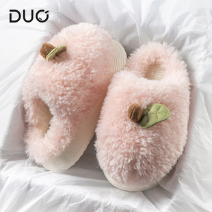 苹果棉拖鞋秋冬季2025新款加绒加厚保暖女士防滑可爱毛绒毛毛拖鞋