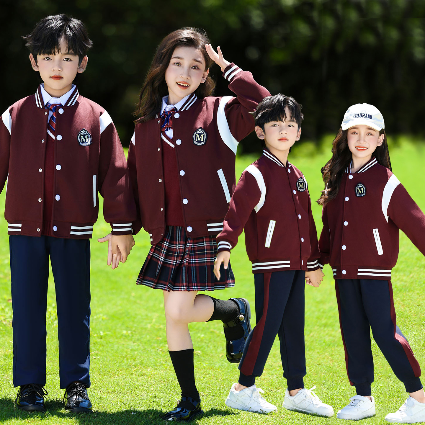 英伦学院风校服红色棒球服小学生马甲套装春秋季儿童班服幼儿园服