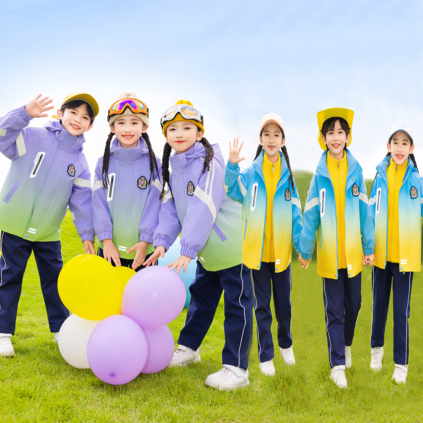 学院风紫色冲锋衣校服套装小学生秋冬季新儿童班服棒球服幼儿园服