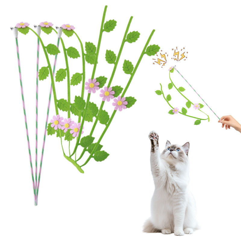 创意花朵绿叶造型仙女逗猫棒毛毡宠物猫材质不伤爪猫咪玩具自解闷