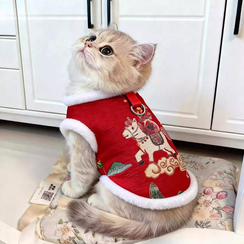 猫咪衣服过年喜庆新中式布偶猫加厚冬装金渐层幼猫保暖马甲拜年服