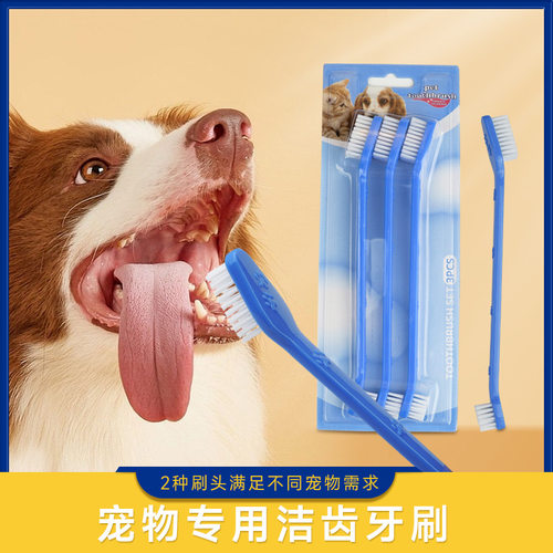 双头猫狗宠物牙刷硬毛专业清洁厂家直销独立包装宠物洁牙用品