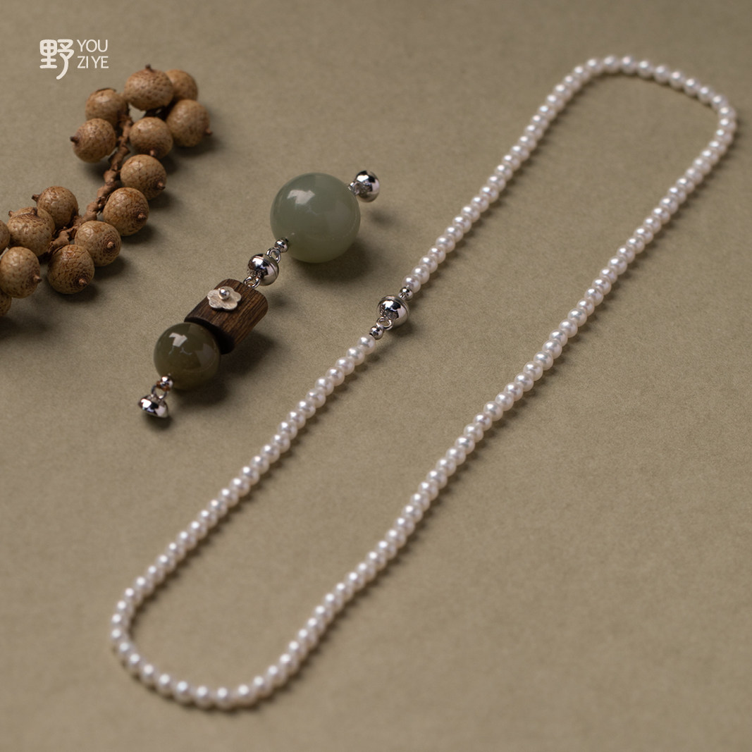由子野丨散文诗丨原创珍珠和田玉磁吸拼接项链小众925银高级感