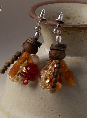 由子野 l 拥抱自由 l原创蜜蜡沉香925银耳坠小众设计2025新款耳环