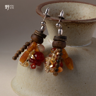 由子野 l 拥抱自由 l原创蜜蜡沉香925银耳坠小众设计2025新款耳环