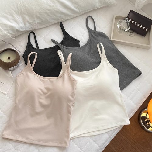 磨毛绒纯棉打底吊带背心女冬天内搭修身带乳胶胸垫免穿文胸小吊带