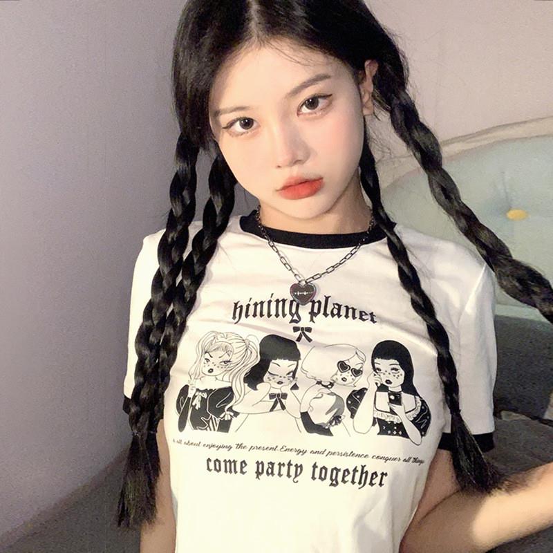 甜辣妹风短袖T恤女装夏季2025新款设计感修身露脐短款上衣服学生