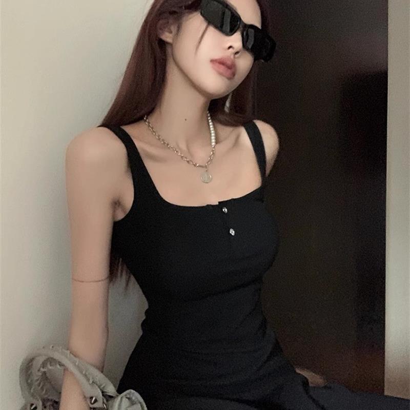 黑色内搭吊带连衣裙女夏季纯欲小妈裙质感高级感a字长裙无袖裙子