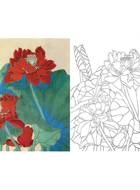 【有步骤】临金建成画稿工笔画白描底稿国画荷花小品《映日荷花》