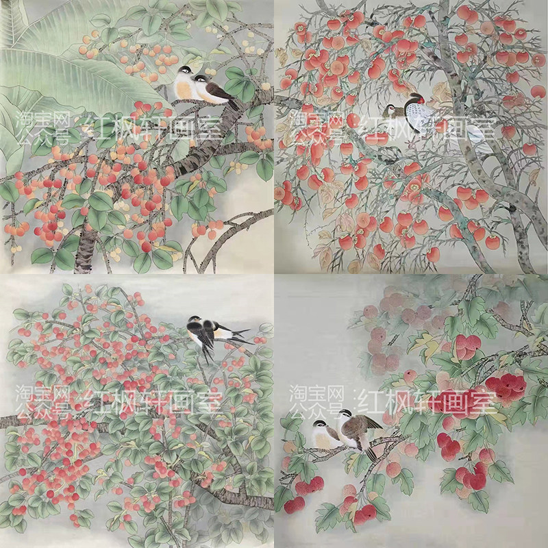手绘国画花鸟工笔画白描底稿可直接上色附带文字教程A4彩图配色表
