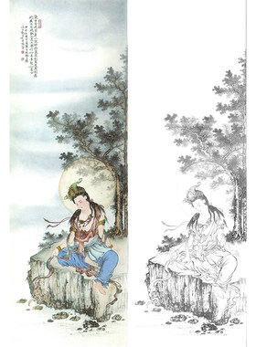 临王少卿工笔画白描底稿牡丹