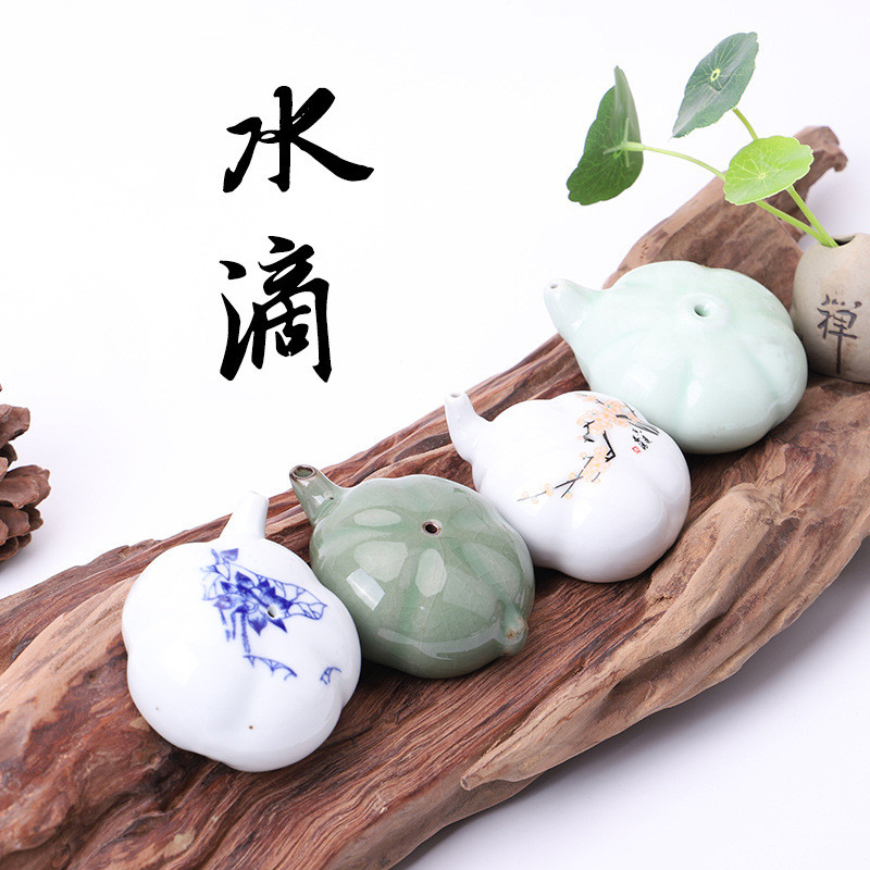 砚台研墨加水滴壶盂景德镇青花陶瓷新款图案随机书法国画文房用品