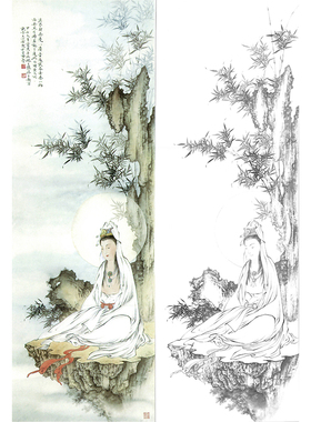 临王少卿工笔画白描底稿牡丹