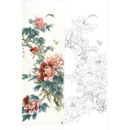 临王少卿工笔画白描底稿牡丹